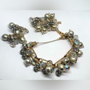 D&E Juliana goldtone beaded AB brooch bracelet and earrings set